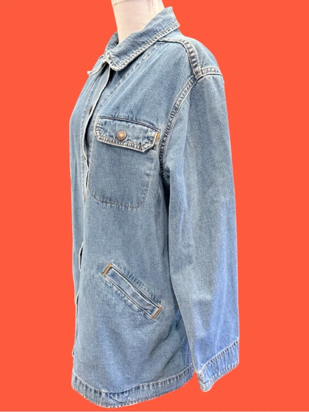 VTG Levis Red Tab Denim Chore Coat Jacket Womens M 90s Y2K Workwear Grandmacore - Picture 3 of 14